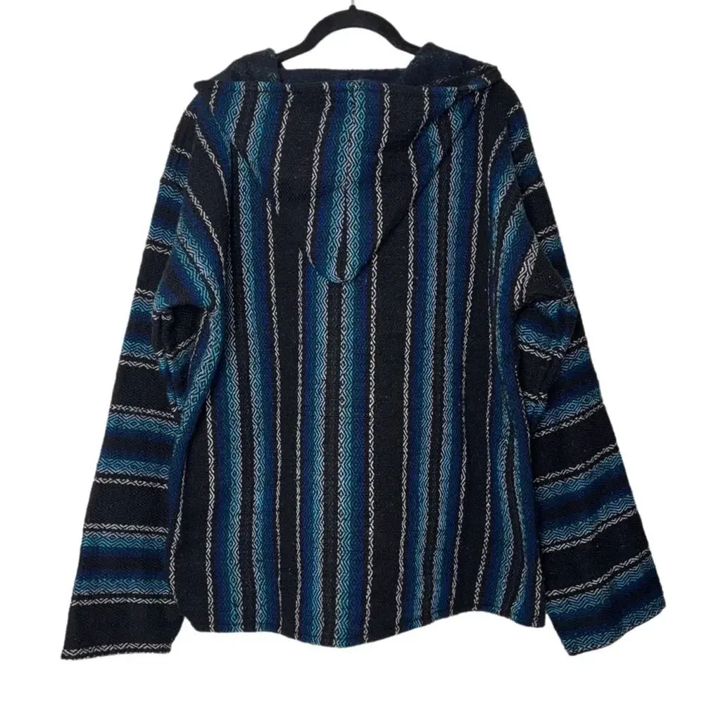 DELMEX Baja Hoodie Sweater unisex medium black/blue relaxed fit hippie